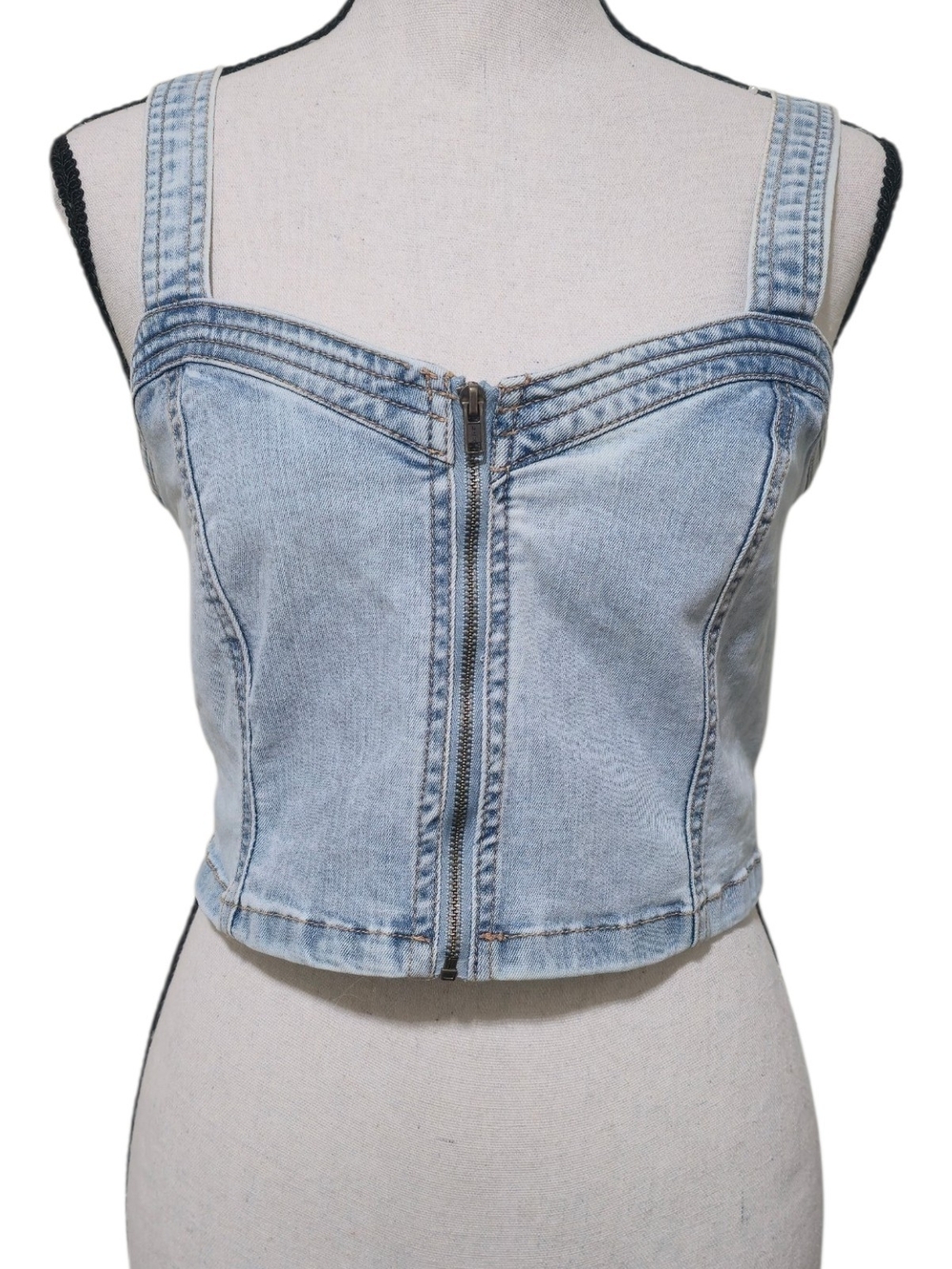 Wild Fable Denim Corset Bustier Crop Top Zip Front Coquette Festival Small